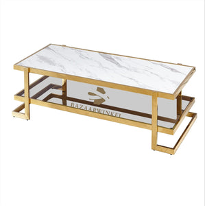 Salontafel marmerglas gold Bazaarwinkel