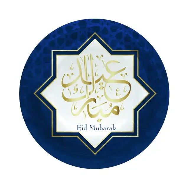 Eid mubarak bordjes blauw 5 stuks - Bazaarwinkel